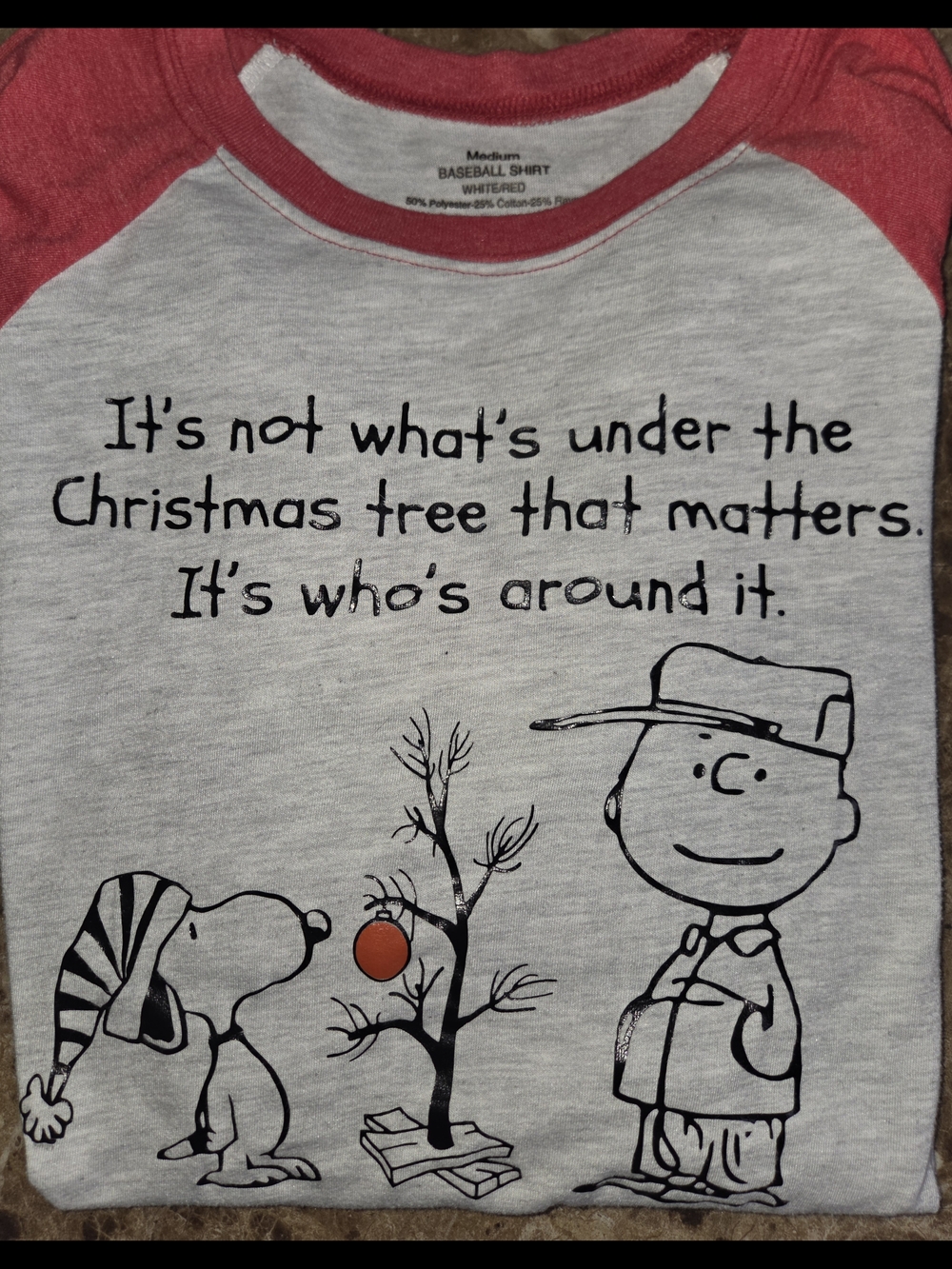 Vintage Peanuts long sleeve baseball Christmas  T shirt med